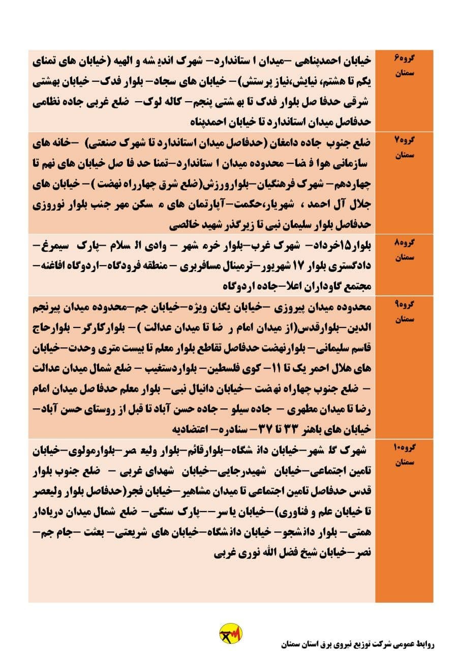 برنامه مدیریت بار اضطراری برق دوازدهم و سیزدهم خرداد در استان سمنان