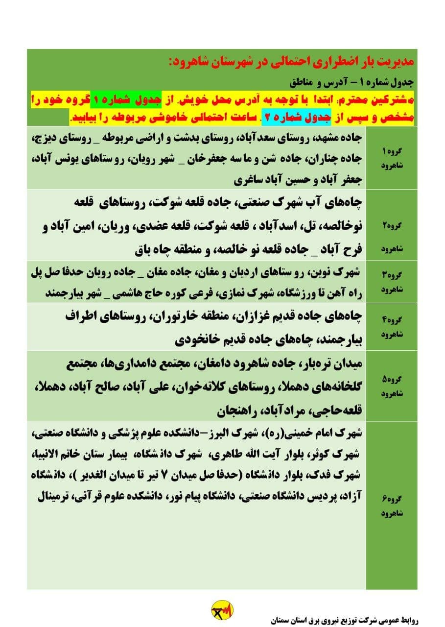 برنامه مدیریت بار اضطراری برق دوازدهم و سیزدهم خرداد در استان سمنان