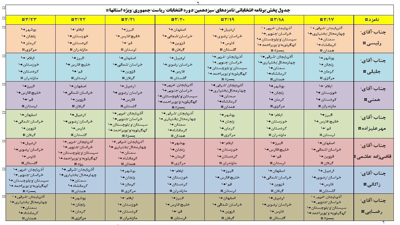 اعلام برنامه های هفت نامزد ریاست جمهوری در شبکه دنا