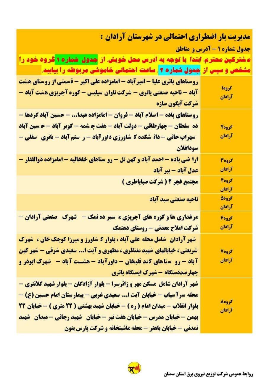 برنامه مدیریت بار اضطراری برق نوزدهم خرداد در استان سمنان