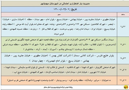 مدیریت بار اضطراری برق دوم خرداد در استان سمنان
