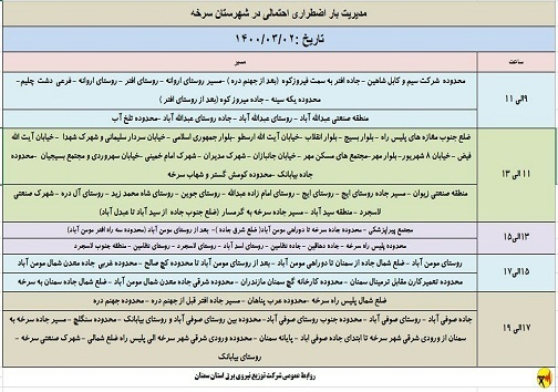 مدیریت بار اضطراری برق دوم خرداد در استان سمنان