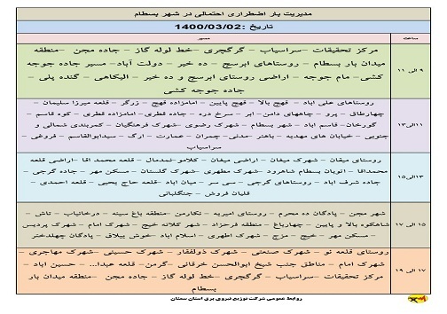 مدیریت بار اضطراری برق دوم خرداد در استان سمنان