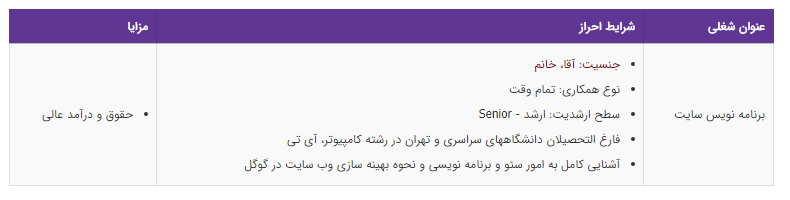 استخدام برنامه نویس سایت در یک شرکت معتبر