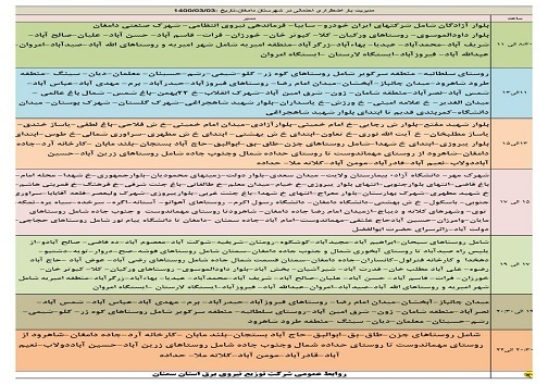 اعلام برنامه مدیریت بار اضطراری برق سوم خرداد در استان سمنان