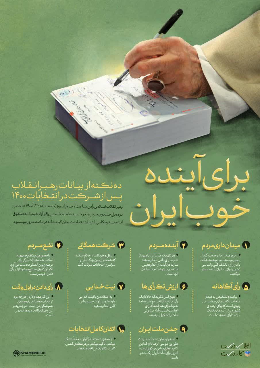 ده نکته از بیانات رهبر معظم انقلاب پس از شرکت در انتخابات ۱۴۰۰