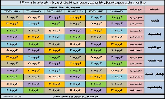 اعلام برنامه و جدول جدید خاموشی&zwnj;های همدان