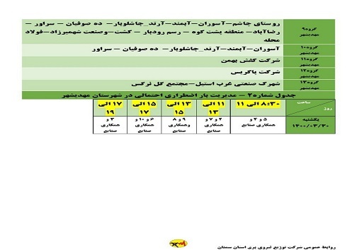 برنامه مدیریت بار اضطراری برق سی ام خرداد در استان سمنان