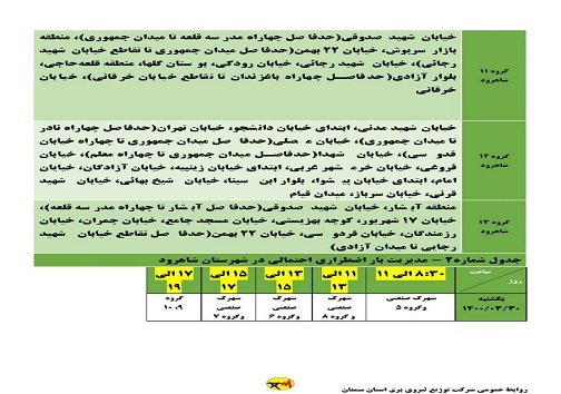 برنامه مدیریت بار اضطراری برق سی ام خرداد در استان سمنان