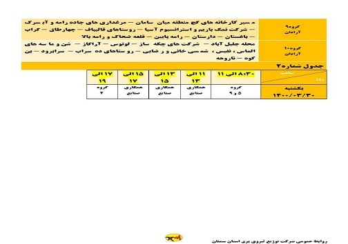 برنامه مدیریت بار اضطراری برق سی ام خرداد در استان سمنان