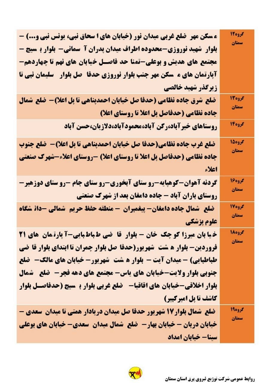 برنامه مدیریت بار اضطراری برق سی و یکم خرداد در استان سمنان
