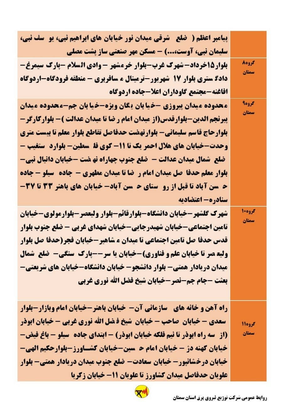 برنامه مدیریت بار اضطراری برق سی و یکم خرداد در استان سمنان