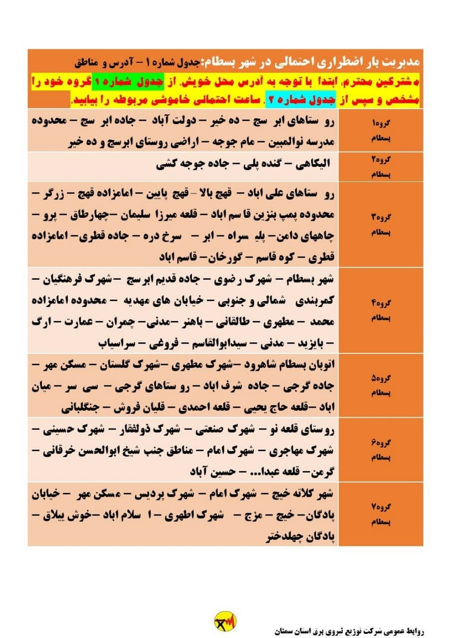 برنامه مدیریت بار اضطراری برق سی و یکم خرداد در استان سمنان