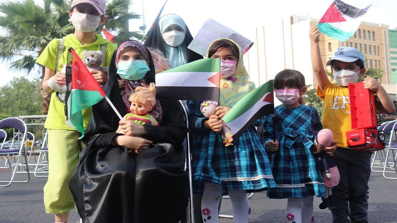 کودکان در میدان فلسطین تهران هم‌صدای کودکان فلسطینی شدند + تصاویر