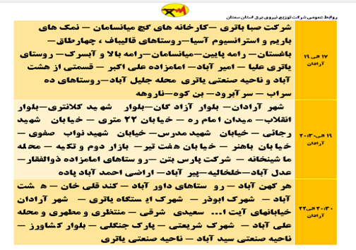 اعلام برنامه مدیریت بار اضطراری برق پنجم خرداد در استان سمنان اعلام برنامه مدیریت بار اضطراری برق پنجم خرداد در استان سمنان