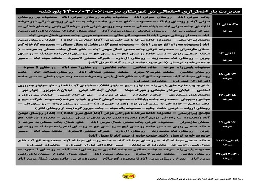 اعلام برنامه مدیریت بار اضطراری برق ششم خرداد در استان سمنان