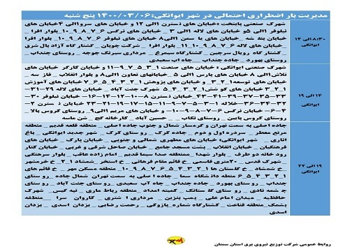 اعلام برنامه مدیریت بار اضطراری برق ششم خرداد در استان سمنان