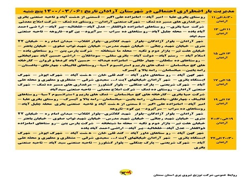 اعلام برنامه مدیریت بار اضطراری برق ششم خرداد در استان سمنان