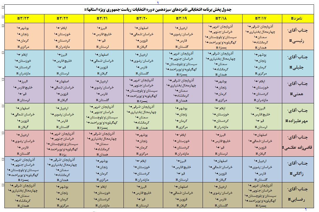 اعلام برنامه&zwnj;های انتخاباتی نامزد&zwnj;های ریاست جمهوری در صدا و سیمای مراکز استان&zwnj;ها