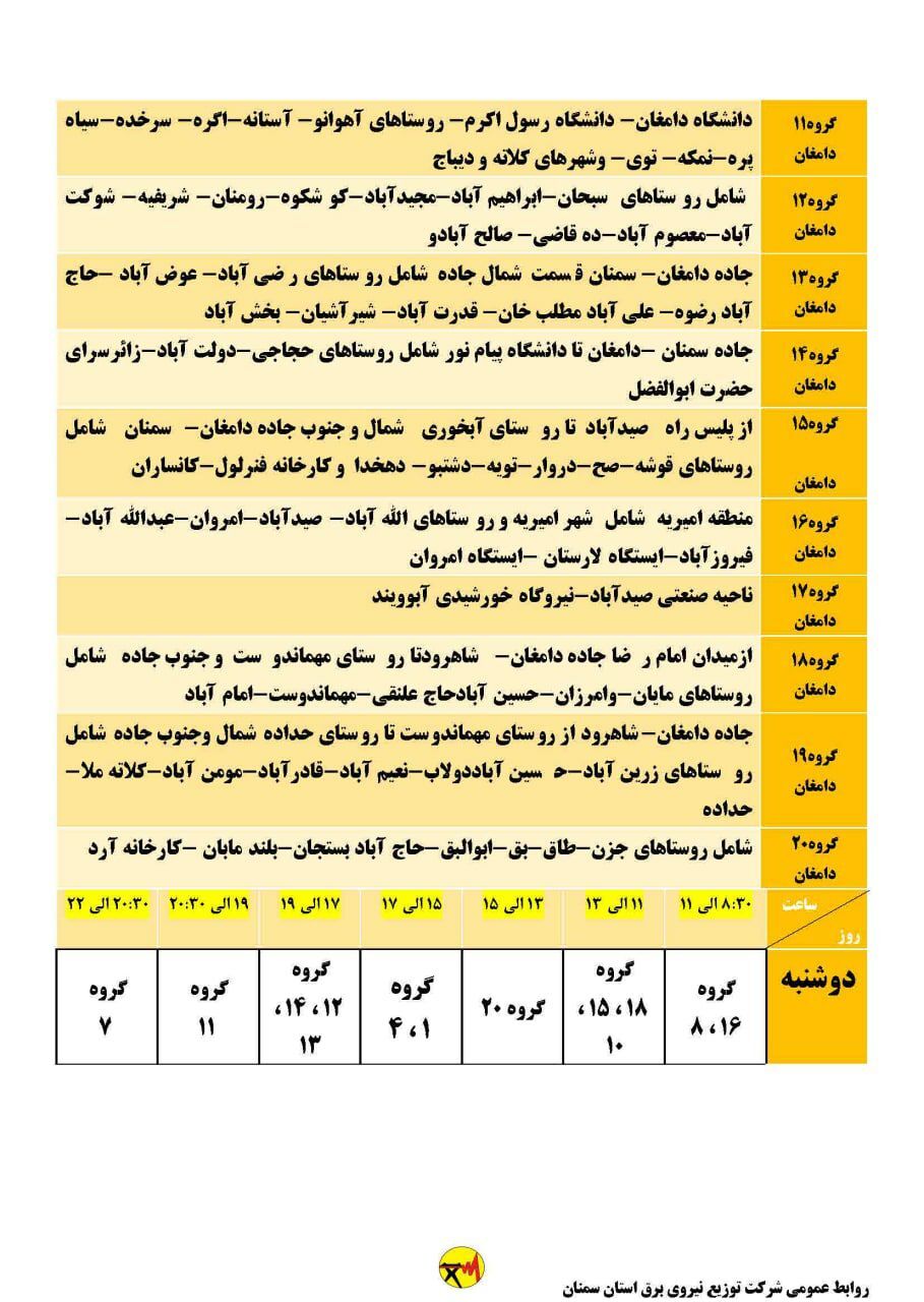 برنامه مدیریت بار اضطراری برق دهم خرداد در استان سمنان برنامه مدیریت بار اضطراری برق دهم خرداد در استان سمنان