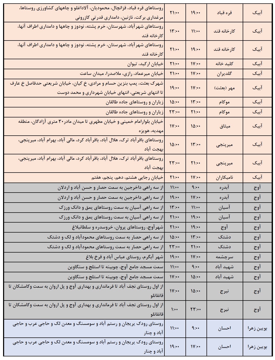 جدول خاموشی برق استان قزوین