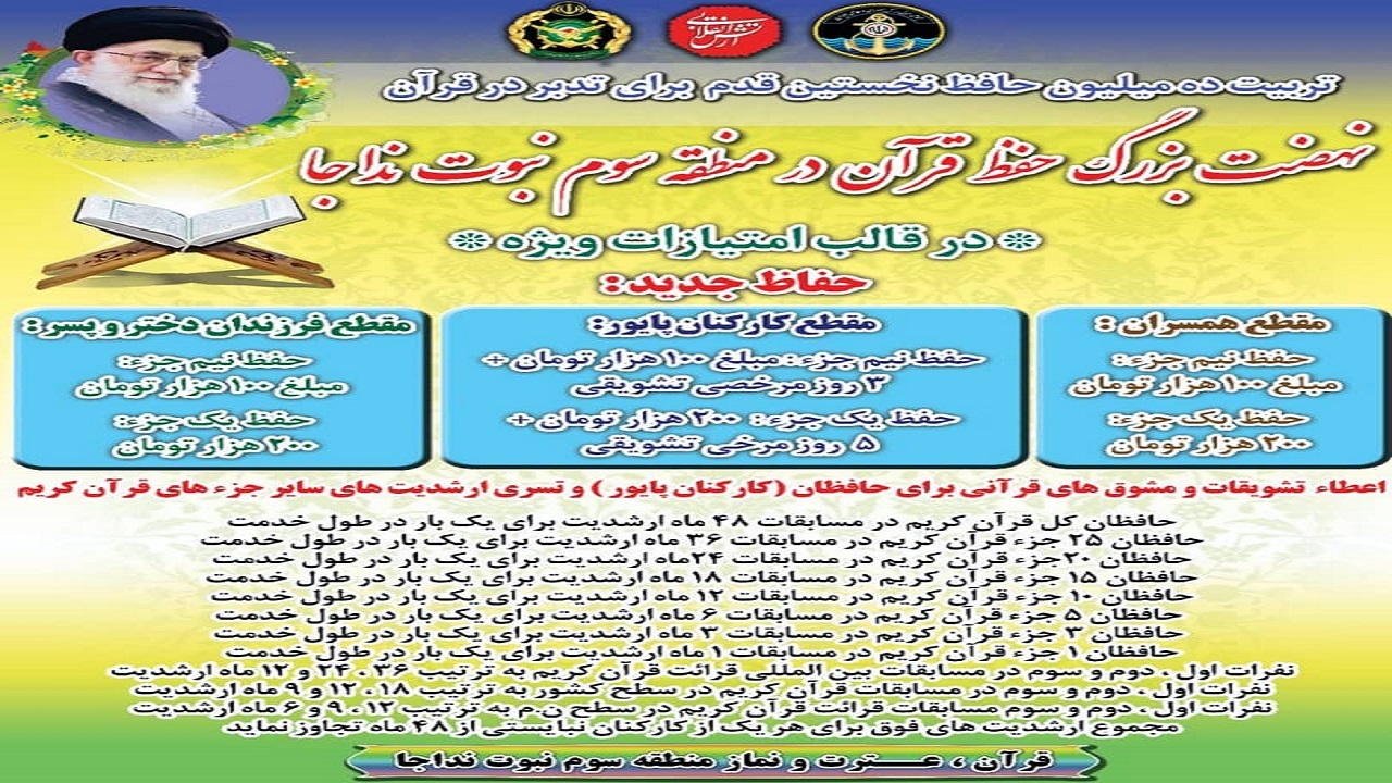 برگزاری نهضت بزرگ حفظ قرآن کریم در منطقه سوم نبوت نیروی دریایی ارتش کنارک