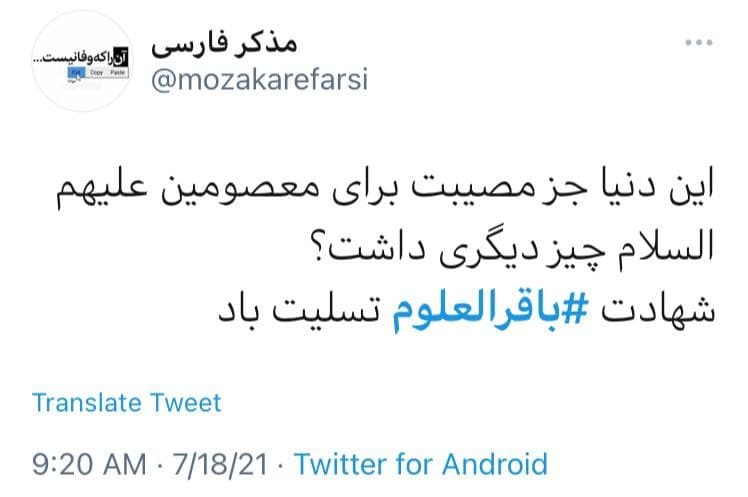 زائرت می&zwnj;شویم از دور با یک سلام / واکنش کاربران فضای مجازی به مناسبت شهادت امام باقر(ع)