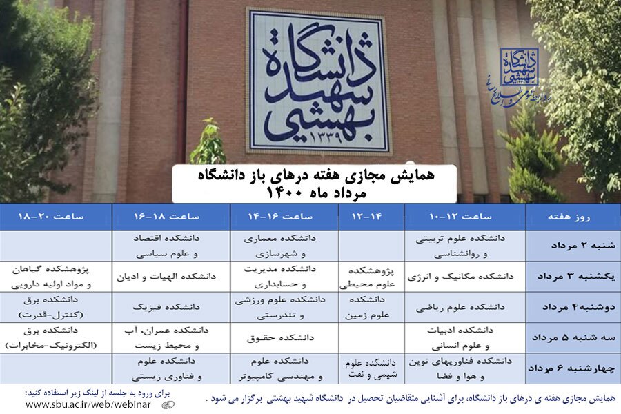 رویداد هفتـه درهـای باز دانشـگاه شهیدبهشتـی برگزار می شود