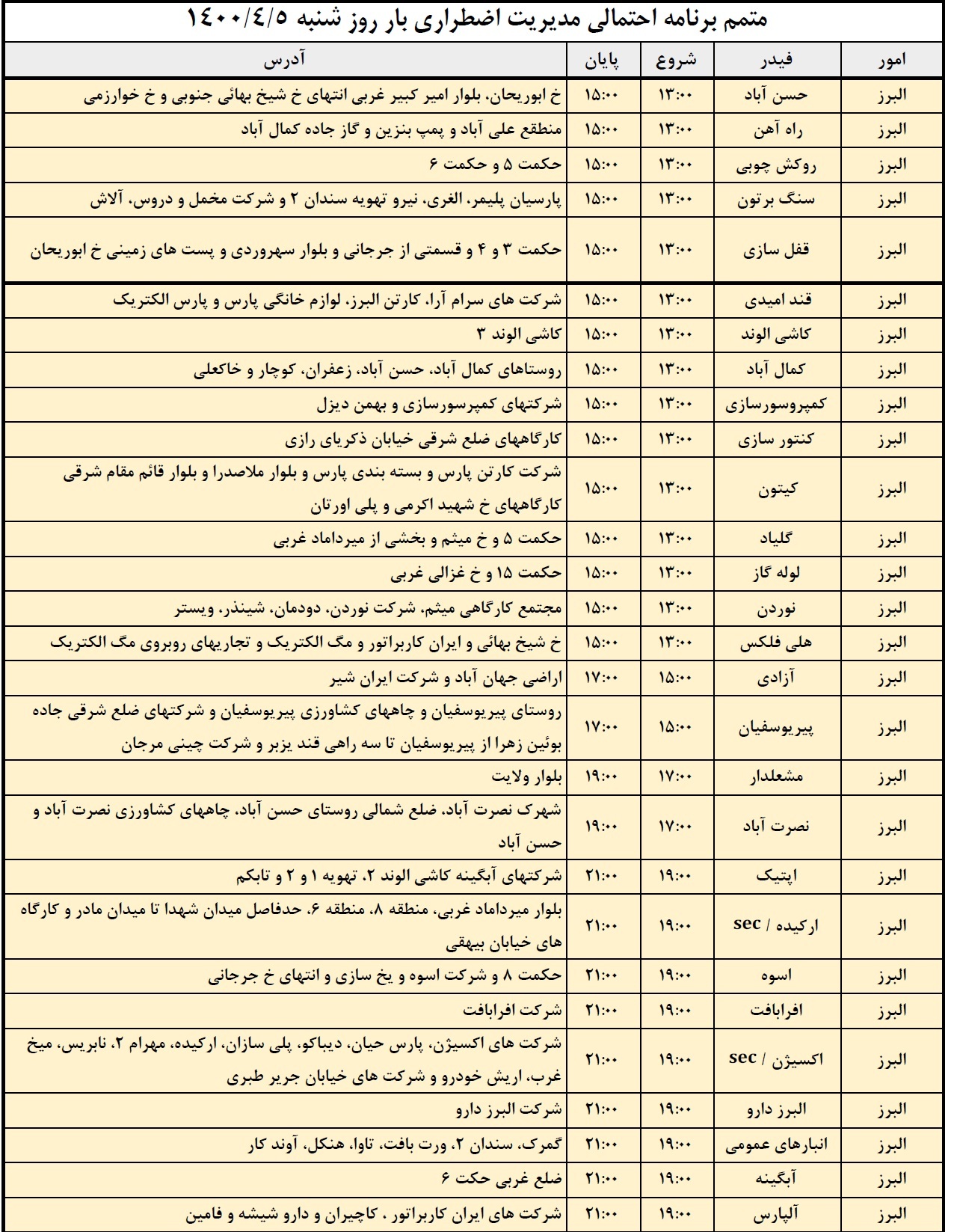 اعمال خاموشی&zwnj;های گسترده در استان قزوین
