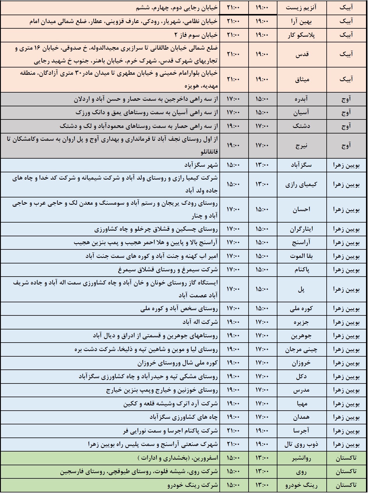 اعمال خاموشی&zwnj;های گسترده در استان قزوین
