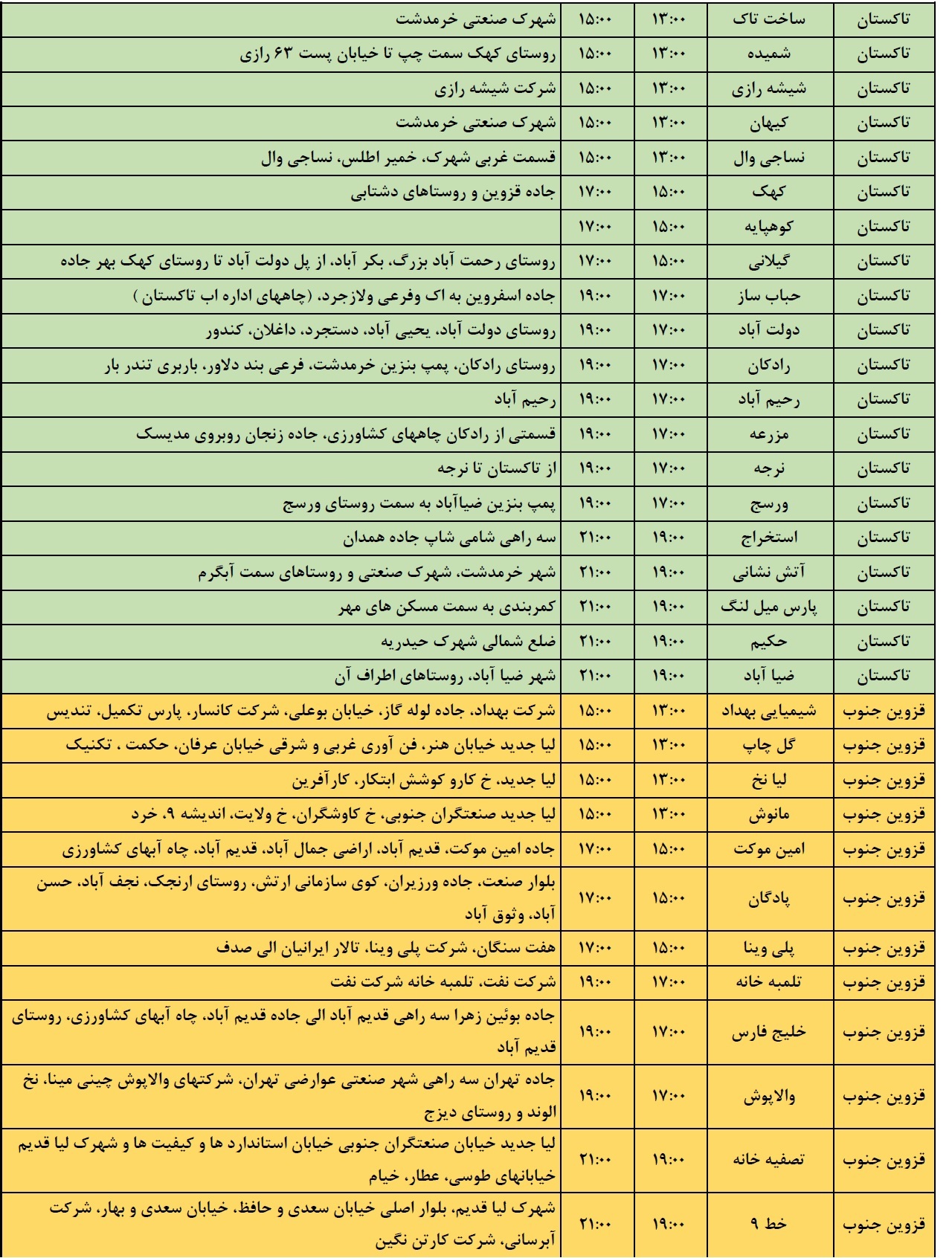 اعمال خاموشی&zwnj;های گسترده در استان قزوین