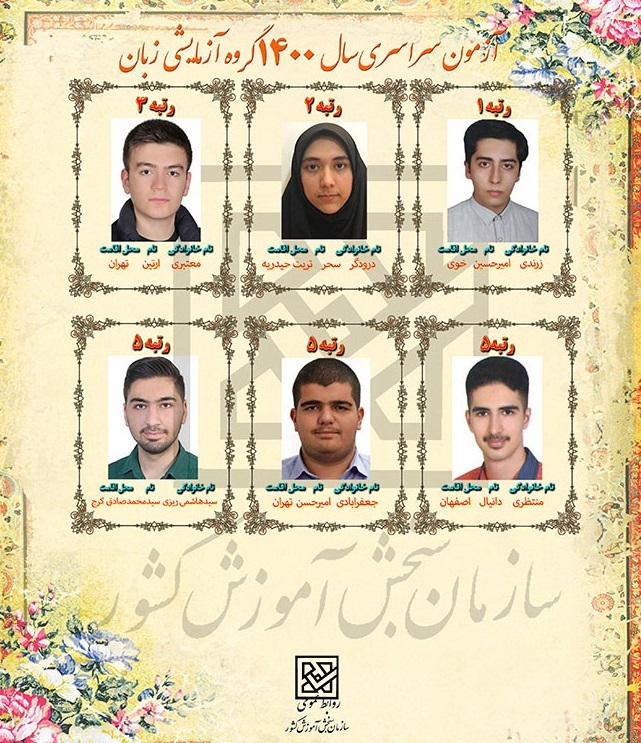 اسامی نفرات برتر کنکور زبان سال ۱۴۰۰ اسامی نفرات برتر کنکور زبان سال ۱۴۰۰