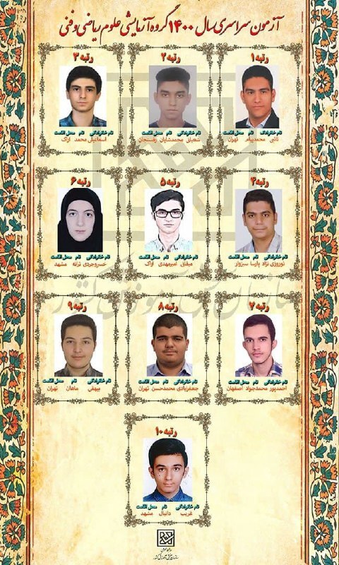 اسامی نفرات برتر کنکور سراسری سال ۱۴۰۰ اعلام شد اسامی نفرات برتر کنکور سراسری سال ۱۴۰۰ اعلام شد