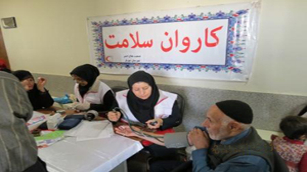 استقرار کاروان سلامت جمعیت هلال احمر شهرستان بجنورد در روستای درتوم