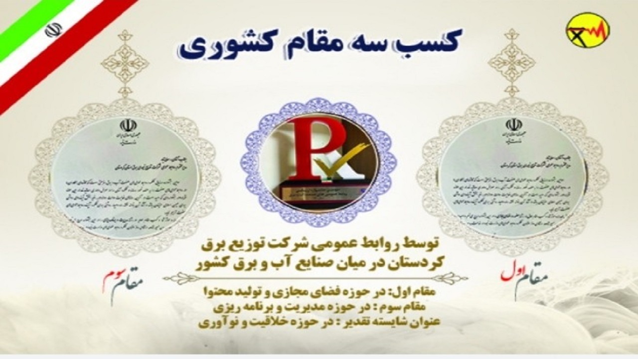 شرکت برق کردستان در جشنواره ارزیابی کشوری ۳ مقام به دست آورد