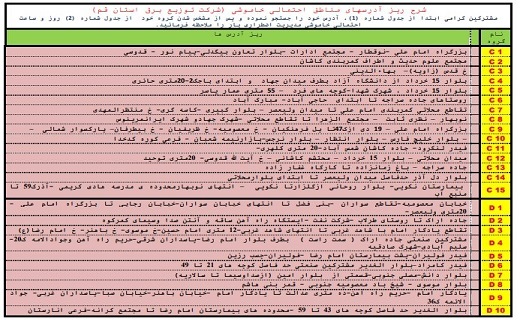برنامه خاموشی&zwnj;های اضطراری ۲۱ مرداد ماه در قم