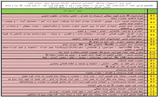 برنامه خاموشی&zwnj;های اضطراری ۲۱ مرداد ماه در قم