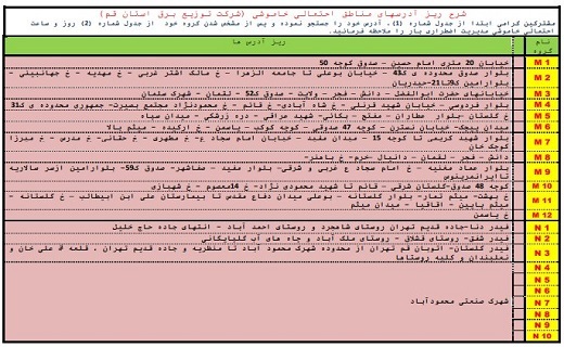 برنامه خاموشی&zwnj;های اضطراری ۲۱ مرداد ماه در قم
