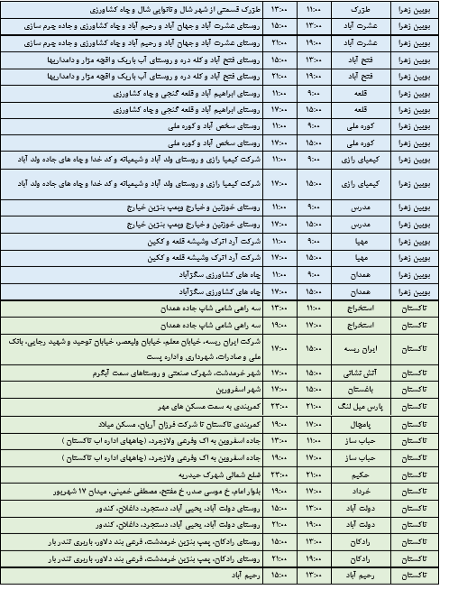 جدول خاموشی برق استان قزوین