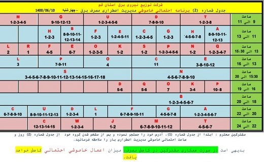 جدول خاموشی&zwnj;های اضطراری دهم شهریورماه در قم