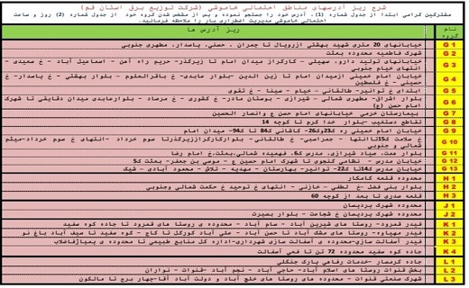 برنامه خاموشی&zwnj;های ۱۱ شهریور ماه در قم
