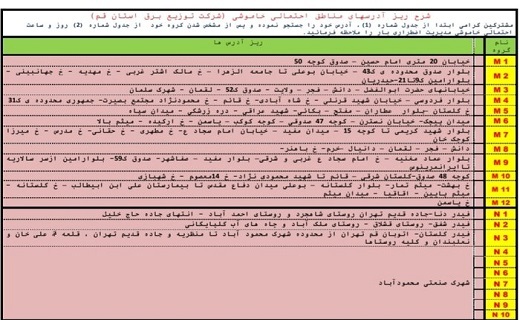 برنامه خاموشی&zwnj;های ۱۱ شهریور ماه در قم