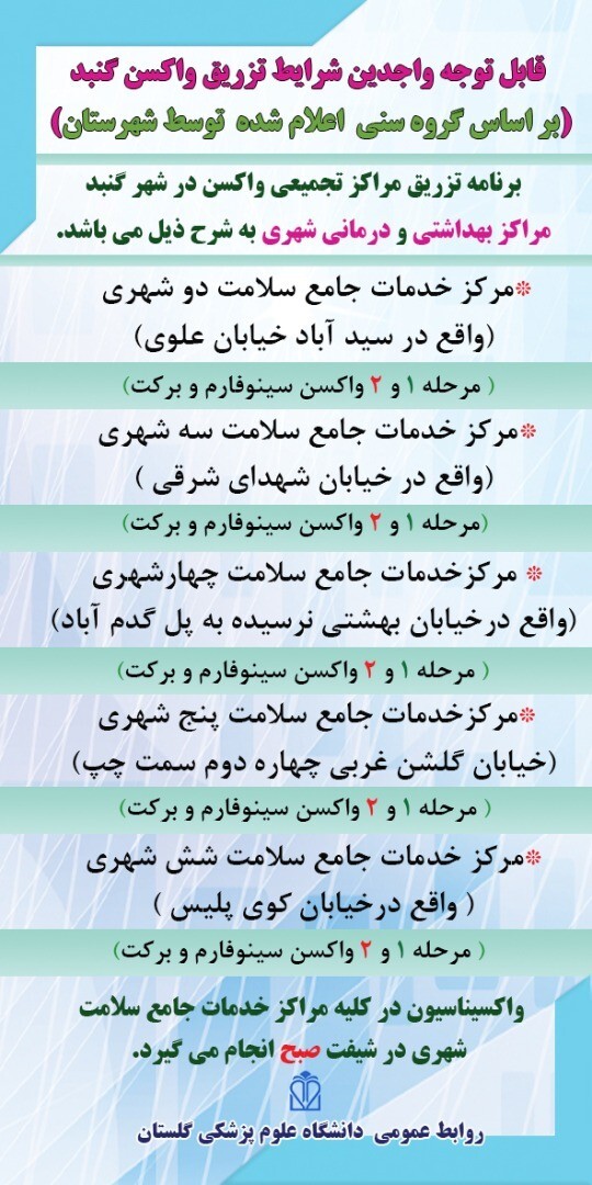 اعلام برنامه تزریق واکسن در گلستان