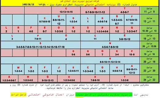 برنامه خاموشی&zwnj;های ۱۸ شهریور ماه در قم