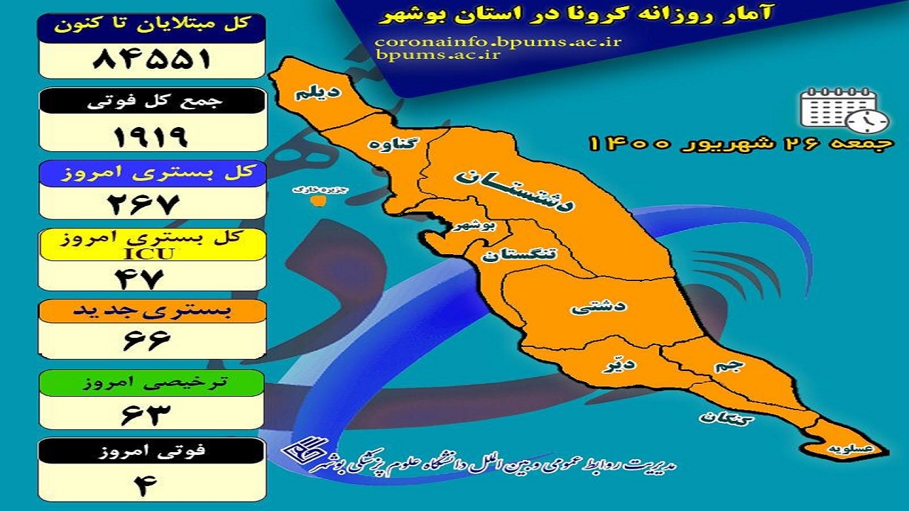 ۴ نفر دیگر در بوشهر قربانی کرونا شدند
