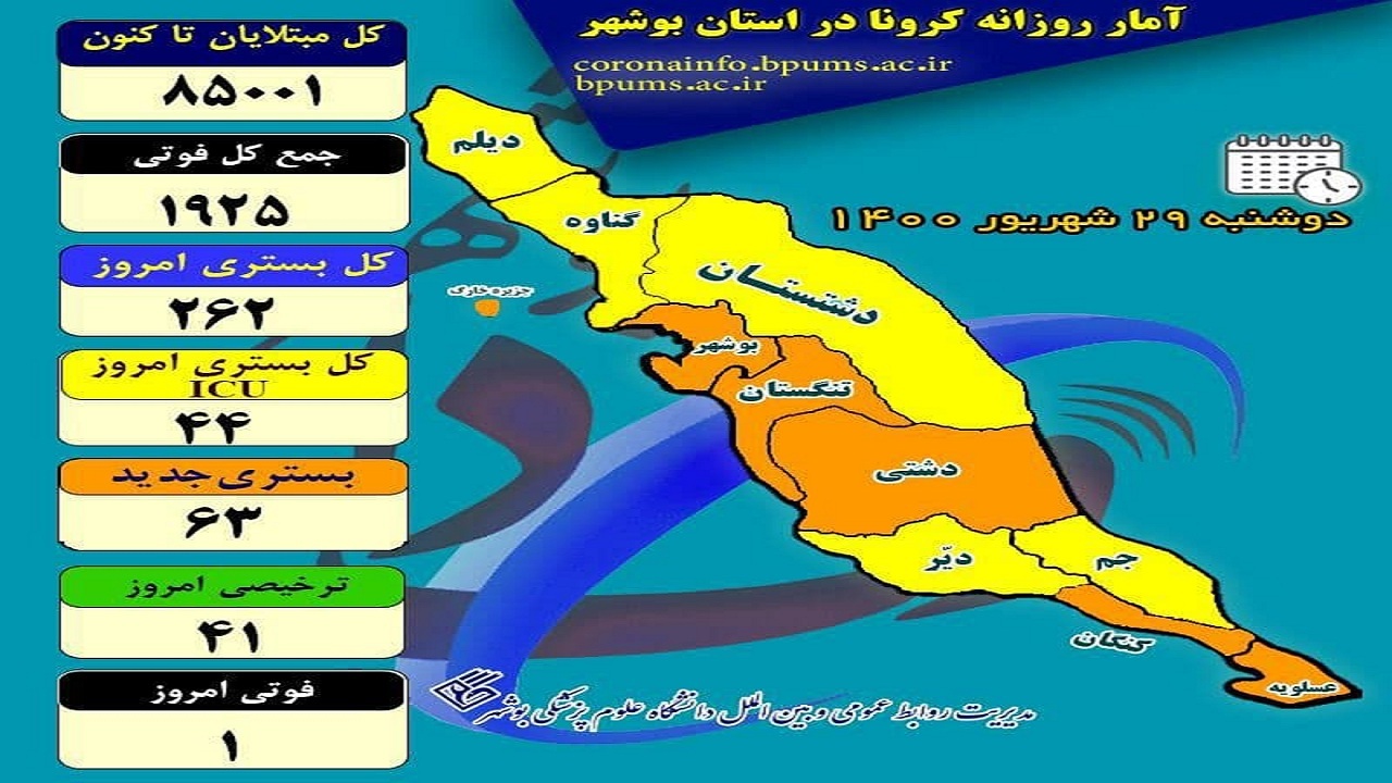 کرونا امروز یک قربانی در بوشهر گرفت