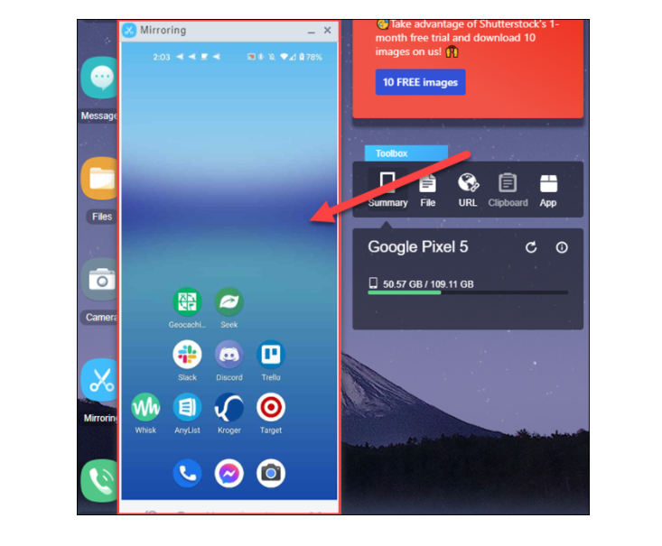 پنجره بازتاب صفحه در AirDroid