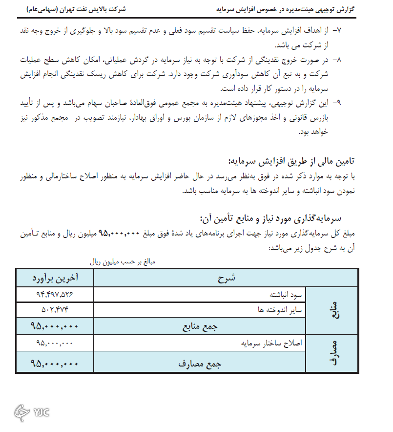 یشنهاد هیئت مدیره در خصوص افزایش سرمایه یشنهاد هیئت مدیره در خصوص افزایش سرمایه