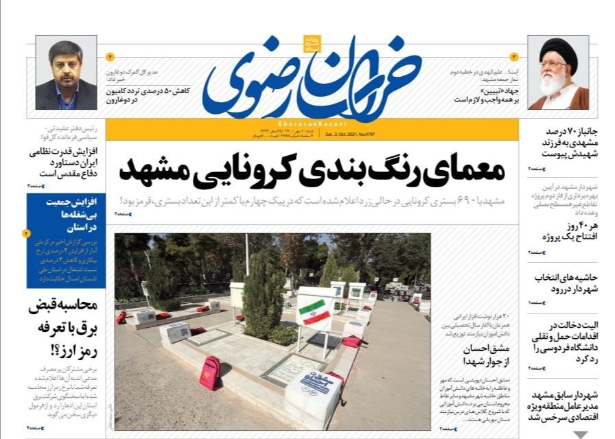 نیم صفحه نخست روزنامه&zwnj;های خراسان رضوی؛