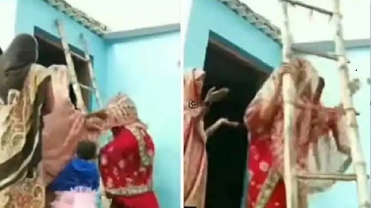 فرار عروس عصبانی روی نردبان! + فیلم